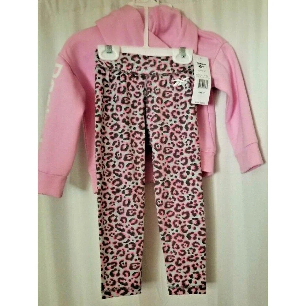 Reebok Girl Toddler Set  Pink Hoodie + Animal Print Pants New 2 Piece  Size 2T